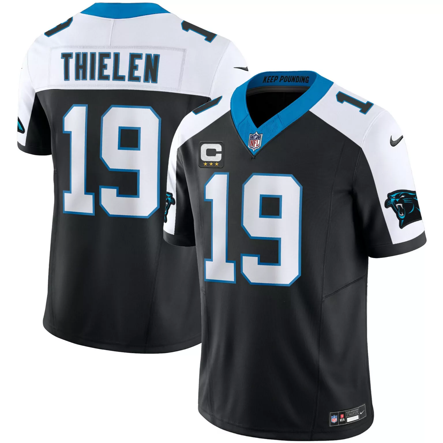 Adam Thielen 19 Carolina Panthers Jersey Black Men White Blue Alternate All Stitched