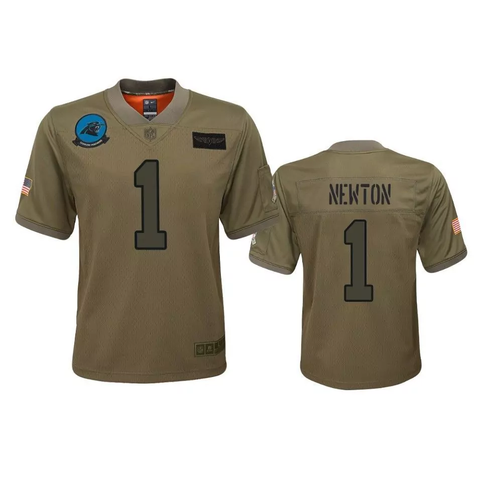 Cam Newton 1 Carolina Panthers Jersey Olive Green Salute To Service American Flag