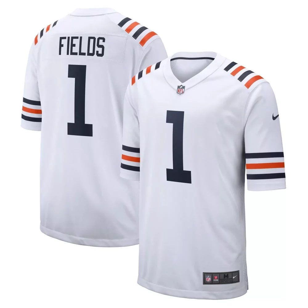 Justin Fields 1 Chicago Bears Jersey White Men NFL Navy Orange Alternate Classic