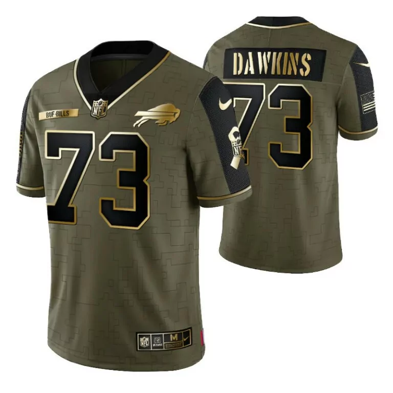 Dion Dawkins 73 Buf Bills Jersey Olive Salute To Service American Flag Skull Men