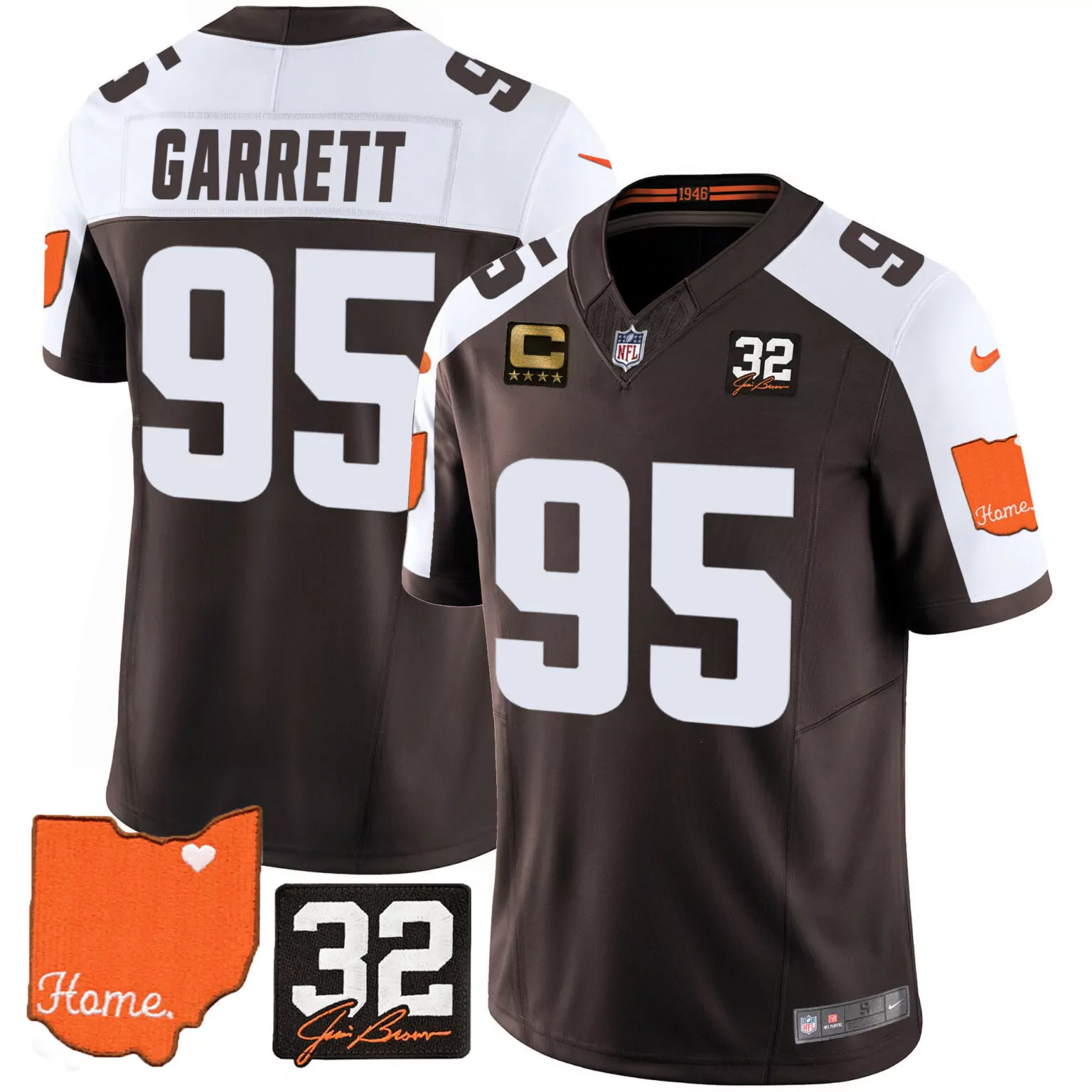 Myles Garrett 95 Cleveland Browns Jersey Brown Ohio State Men White Orange Alternate