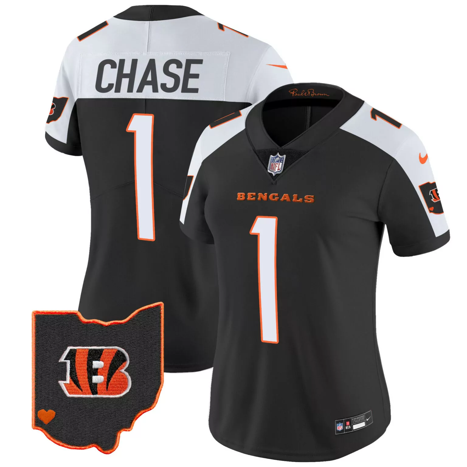 Ja'marr Chase 1 Bengals Jersey Black Ohio State Shape Heart Men White Orange Alternate