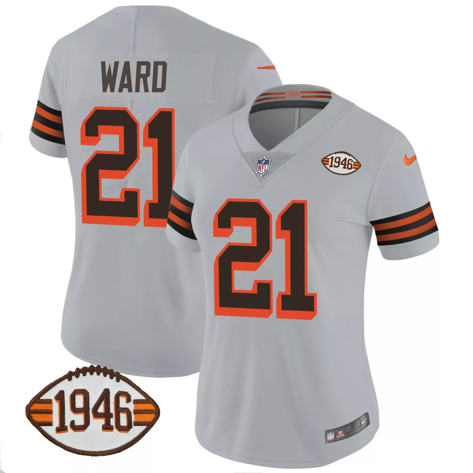 Denzel Ward 21 Cleveland Browns Jersey Gray 1946 Legacy Men Player Alternate Brown