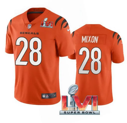 Joe Mixon 28 Bengals Jersey Orange Super Bowl Lvi Men White Black Vapor Stitched