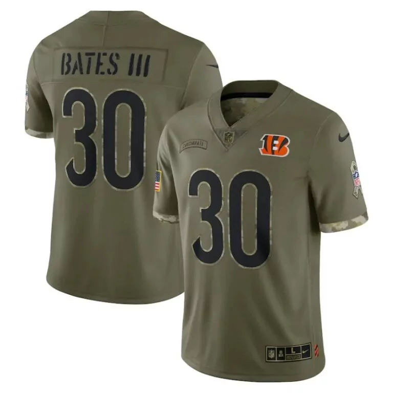 Jessie Bates Iii 30 Jersey Olive Green Salute To Service Cincinnati Bengals American Flag