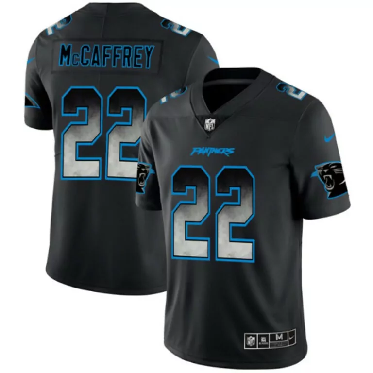 Christian Mccaffrey 22 Panthers Jersey Black Men Replica Blue Silver Fashion Stitched