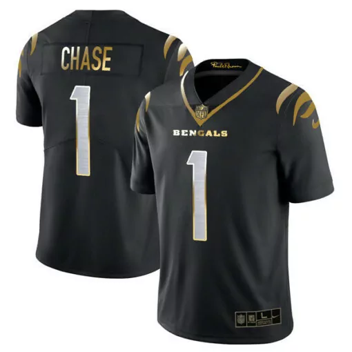 Ja'marr Chase 1 Bengals Jersey Black Men Standard Gold White All Stitched