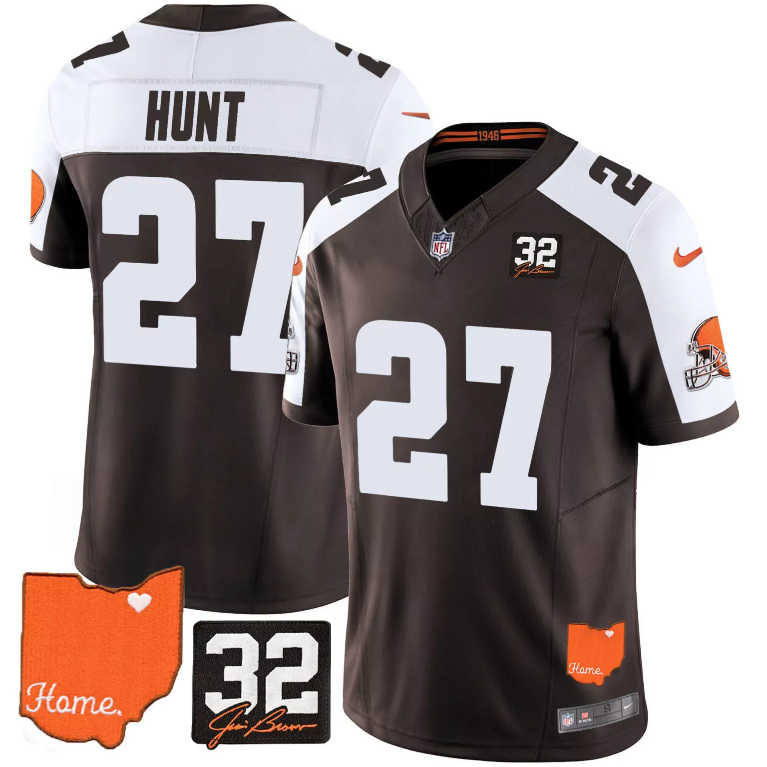 Hunt 27 Cleveland Browns Jersey Brown Jim Ohio Map Heart 'home' Men White Orange