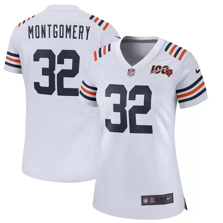 David Montgomery 32 Chicago Bears Jersey White Women Standard Alternate Navy Blue
