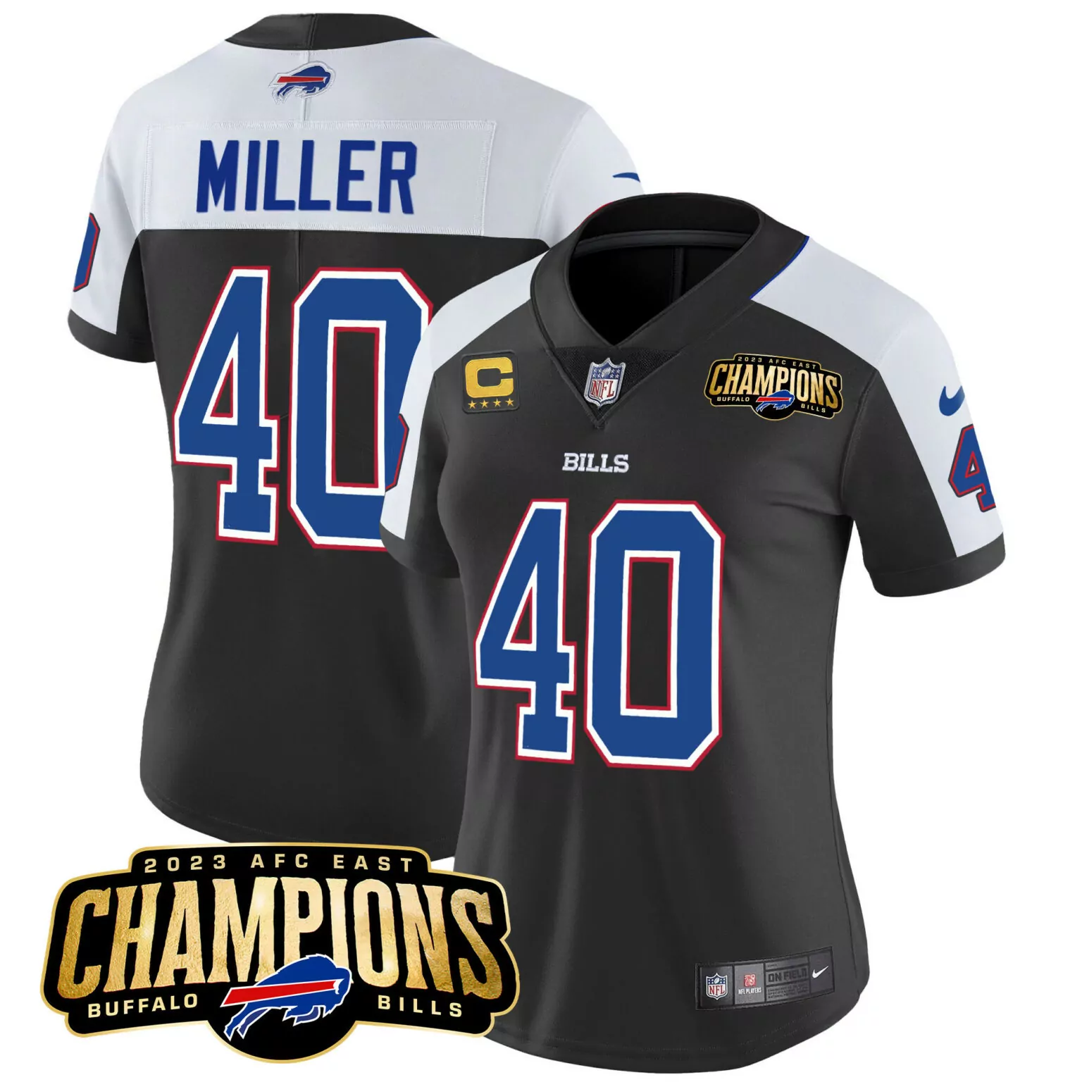 Von Miller 40 Buffalo Bills Jersey Black 2023 AFC East Champions Women Alternate
