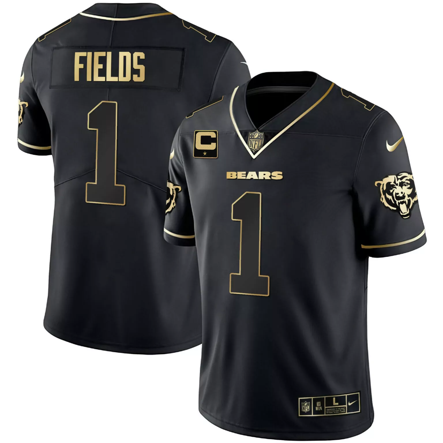 Justin Fields 1 Bears Jersey Black Gold Collection Men Replica All Stitched