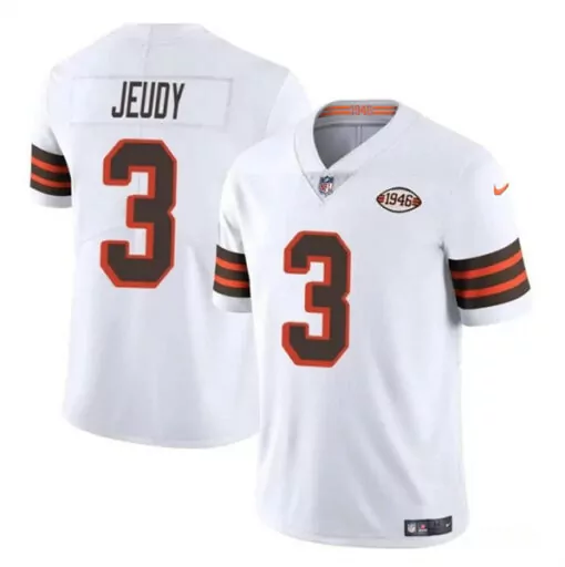 Jerry Jeudy 3 Cleveland Browns Jersey White Men Brown Collection Vapor Limited Stitched