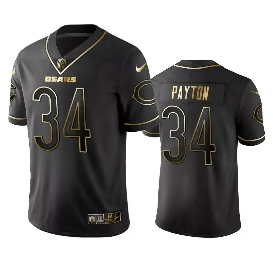 Walter Payton 34 Bears Jersey Black Men Replica Gold Vapor Limited