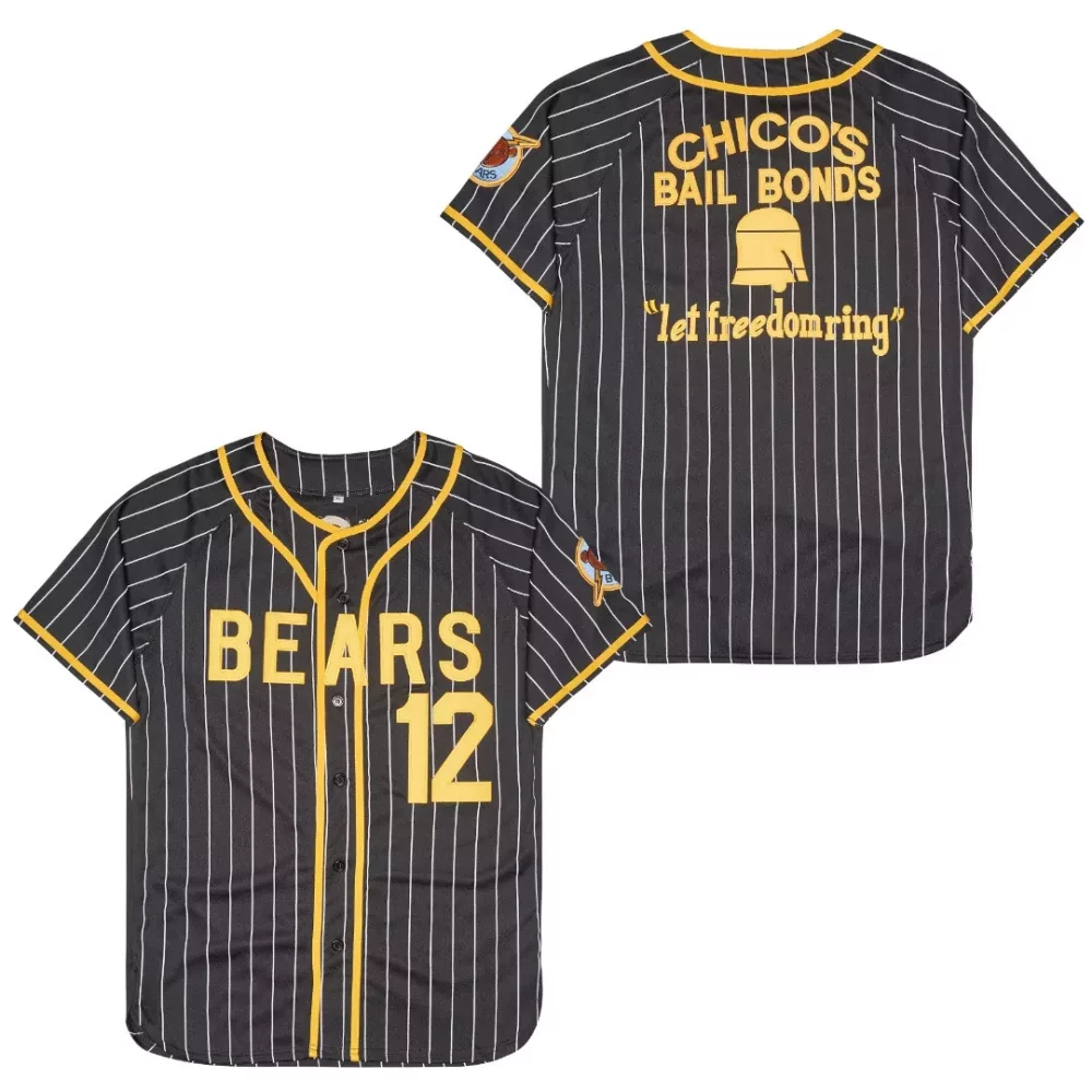 Custom Bears 12 Jersey Black Let Freedom Ring Chico's Bail Bonds Yellow White