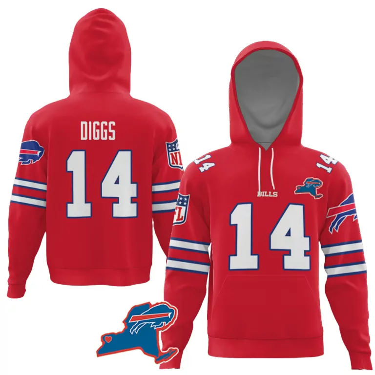 Stefon Diggs 14 Buffalo Bills Jersey Red Men Hoodie White Blue