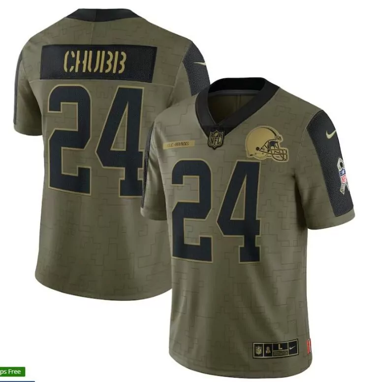 Nick Chubb 24 Cleveland Browns Jersey Olive Salute To Service Men Authentic Throwback