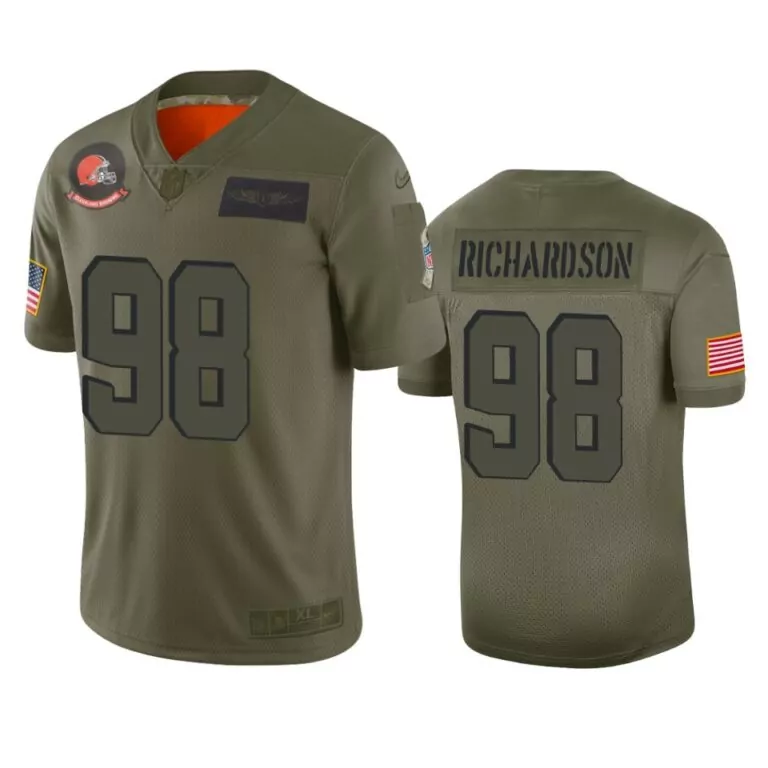 Sheldon Richardson 98 Jersey Olive Green Salute To Service Cleveland Browns American Flag Helmet