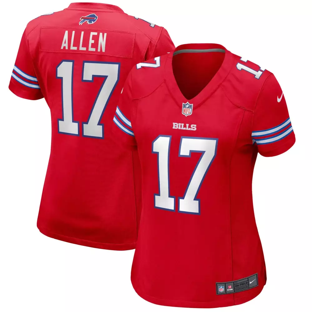 Josh Allen 17 Buffalo Bills Jersey Red Women Replica Alternate White Blue Game