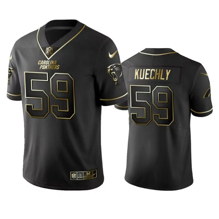 Luke Kuechly 59 Carolina Panthers Jersey Black Men Gold Vapor