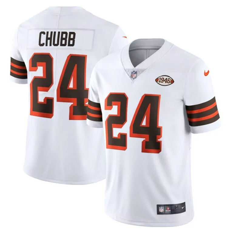 Nick Chubb 24 Cleveland Browns Jersey White Men Orange Brown Collection Alternate