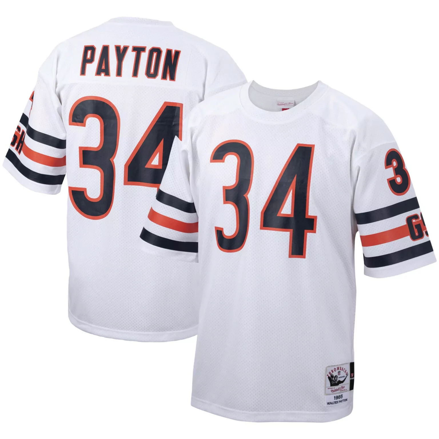 Walter Payton 34 Chicago Bears Jersey White Mitchell Ness Men Throwback Navy Orange
