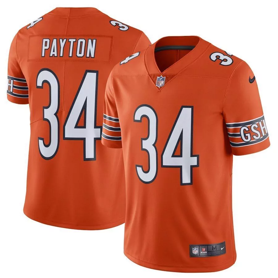 Walter Payton 34 Bears Jersey Orange Men Navy Blue White Alternate Vapor Limited