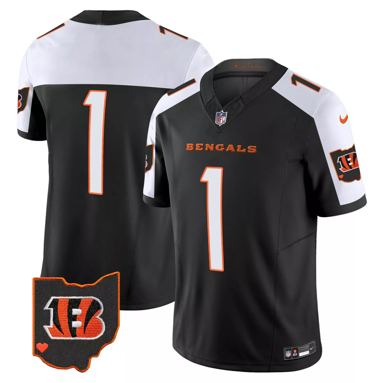 Ja'marr Chase 1 Bengals Jersey Black Ohio Cincinnati Men White Orange Alternate All
