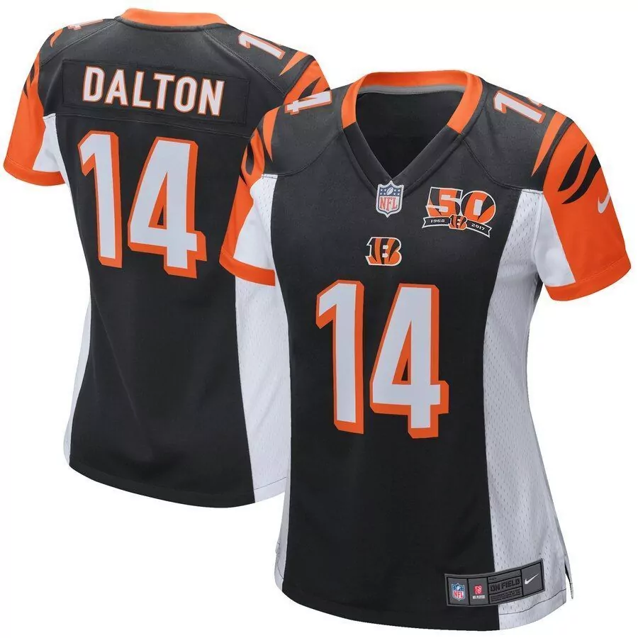 Andy Dalton 14 Cincinnati Bengals Jersey Black 50th Anniversary 1968-2017 Women NFL