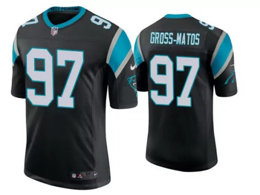 Yetur Grossmatos 97 Jersey Black Carolina Panthers Men Sleeved Light Blue Silver