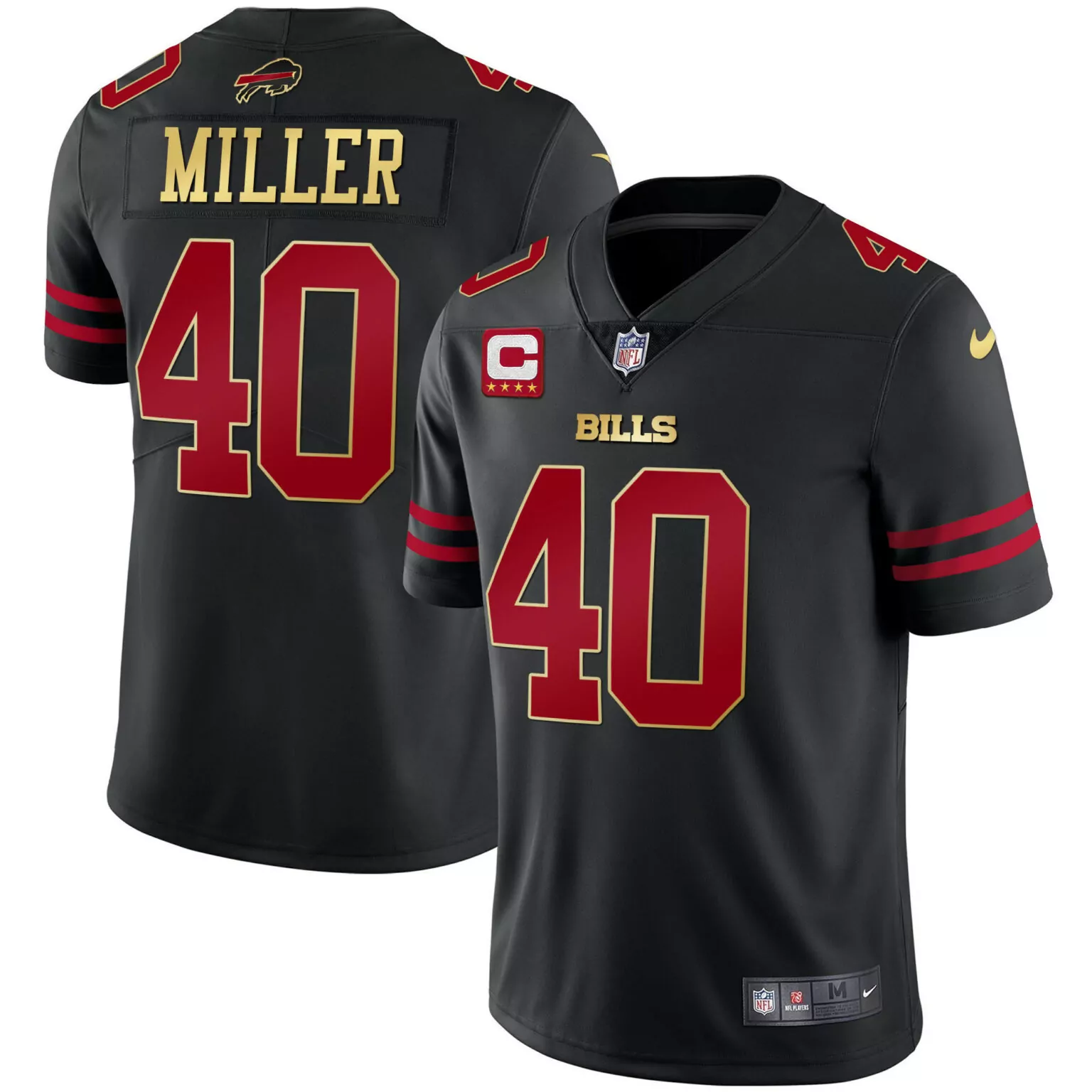 Von Miller 40 Bills Jersey Black Players Association Men Red Gold All Stitched