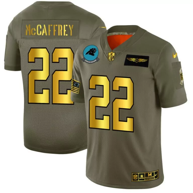 Christian Mccaffrey 22 Jersey Olive Salute To Service Carolina Panthers American Flag