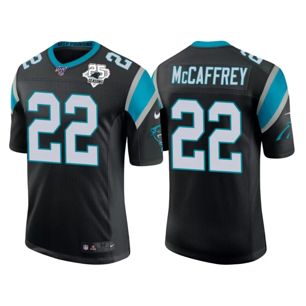 Christian Mccaffrey 22 Jersey Black 25th Anniversary Carolina Panthers Men Standard