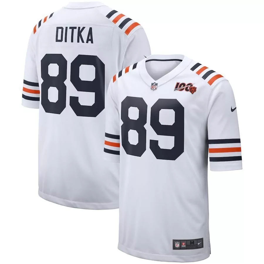 Mike Ditka 89 Chicago Bears Jersey White 100th Season Men Replica Navy Blue Orange