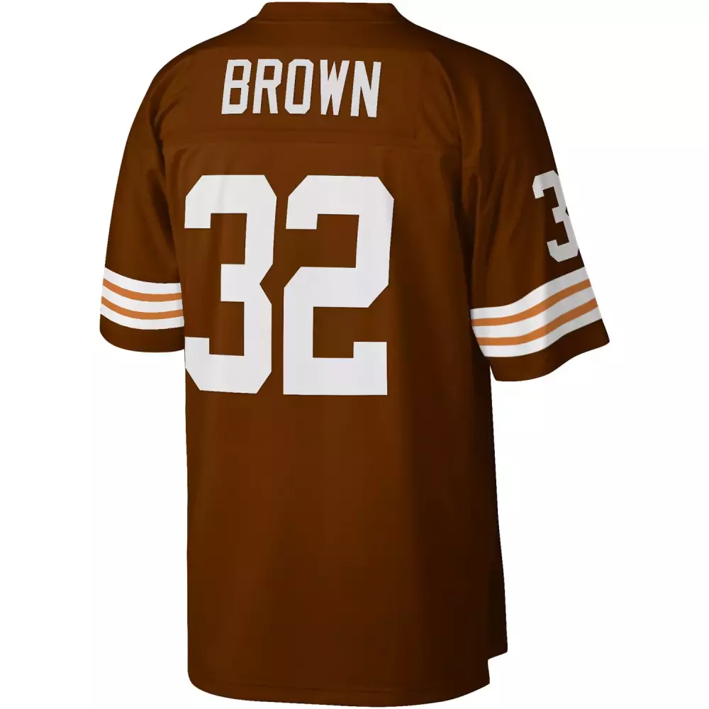Jim Brown 32 Cleveland Browns Jersey Men White Orange Legacy Replica