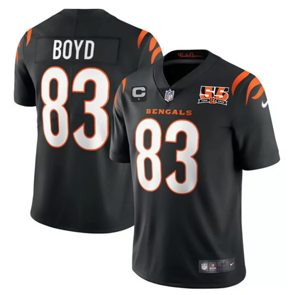 Tyler Boyd 83 Bengals Jersey Black 55th Anniversary 1968-2022 Men Orange White All