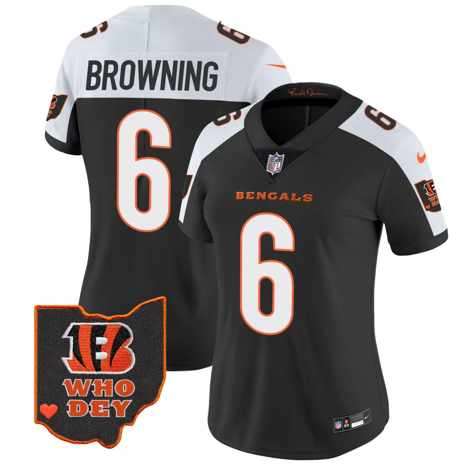 Jake Browning 6 Bengals Jersey Black Men NFL White Orange Alternate v2 All Stitched