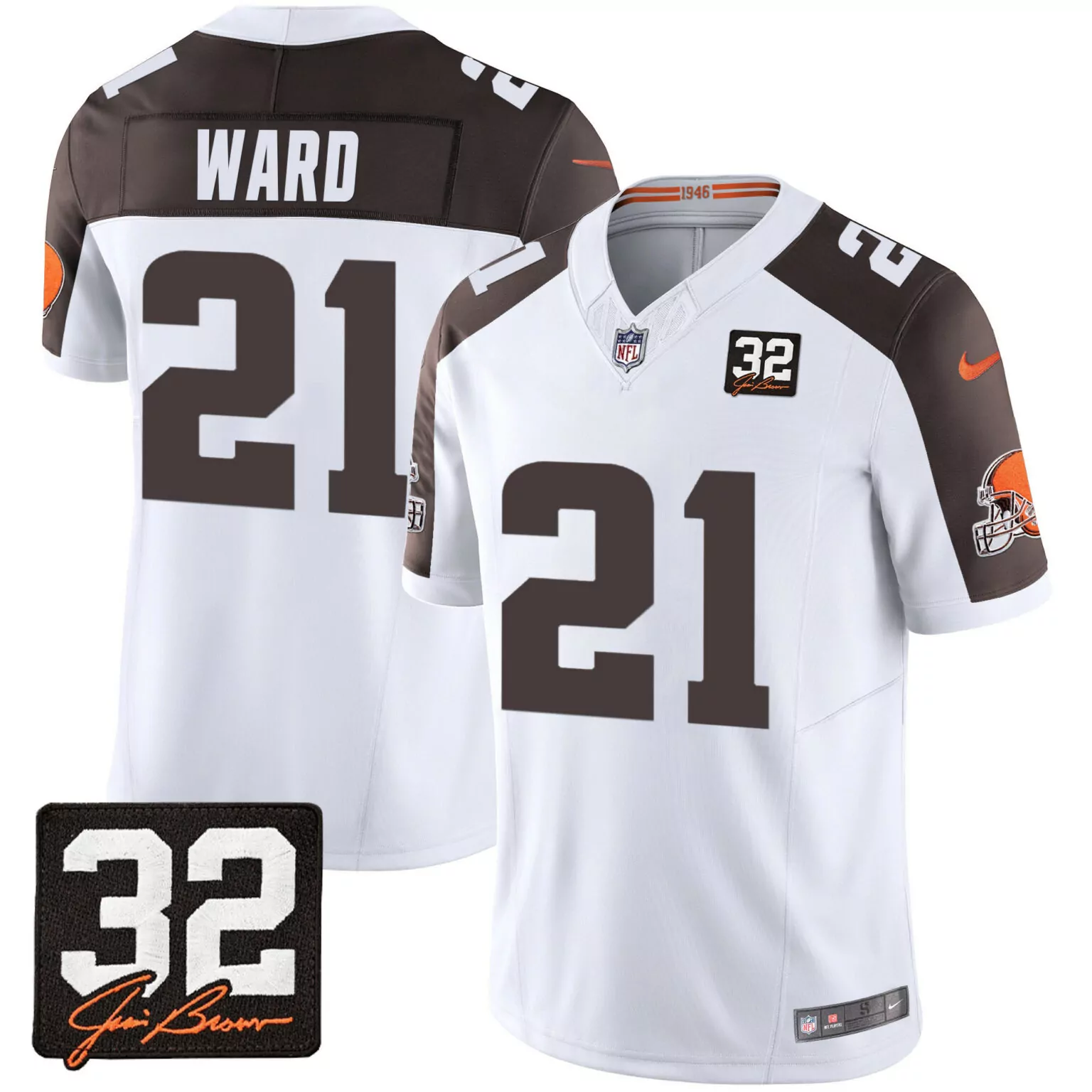 Denzel Ward 21 Cleveland Browns Jersey White Joe Brown 32 1946 Men Player All Stitched