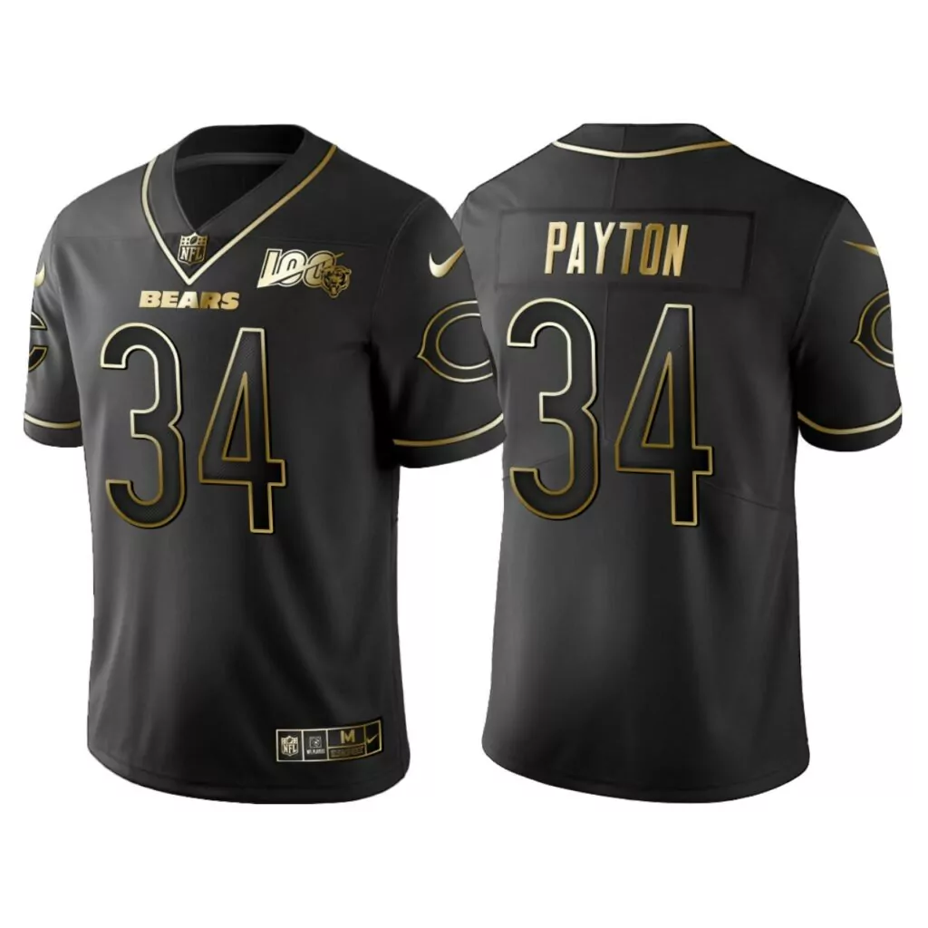 Walter Payton 34 Chicago Bears Jersey Black NFL 100 Men Gold Anniversary
