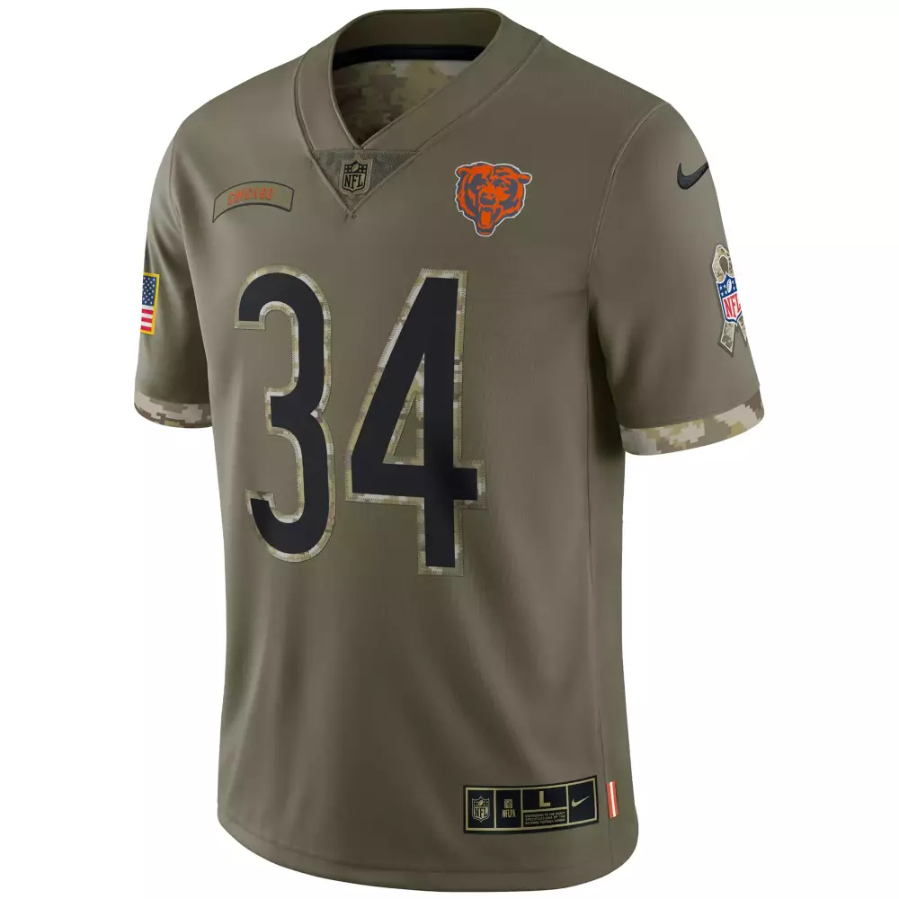 Bryant 34 Bears Jersey Olive Drab Salute To Service American Flag 100th Season Men