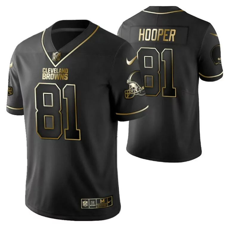 Austin Hooper 81 Cleveland Browns Jersey Black Nike Men Gold