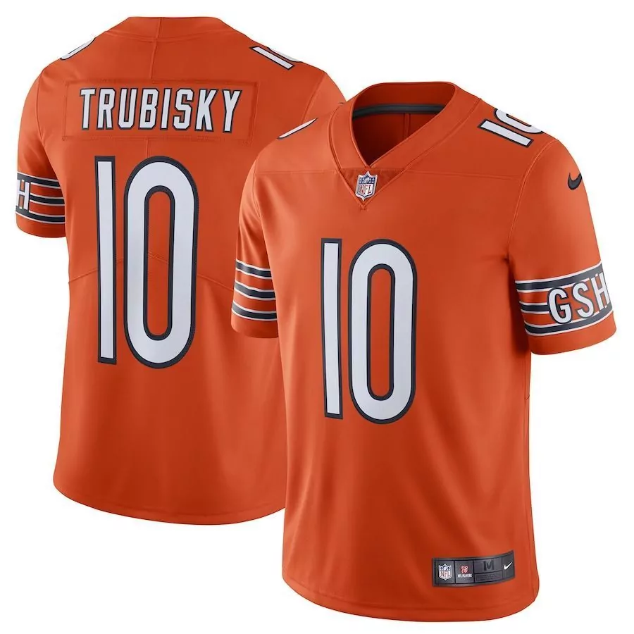 Mitchell Trubisky 10 Jersey Orange Chicago Bears Men White Navy Blue Alternate Vapor