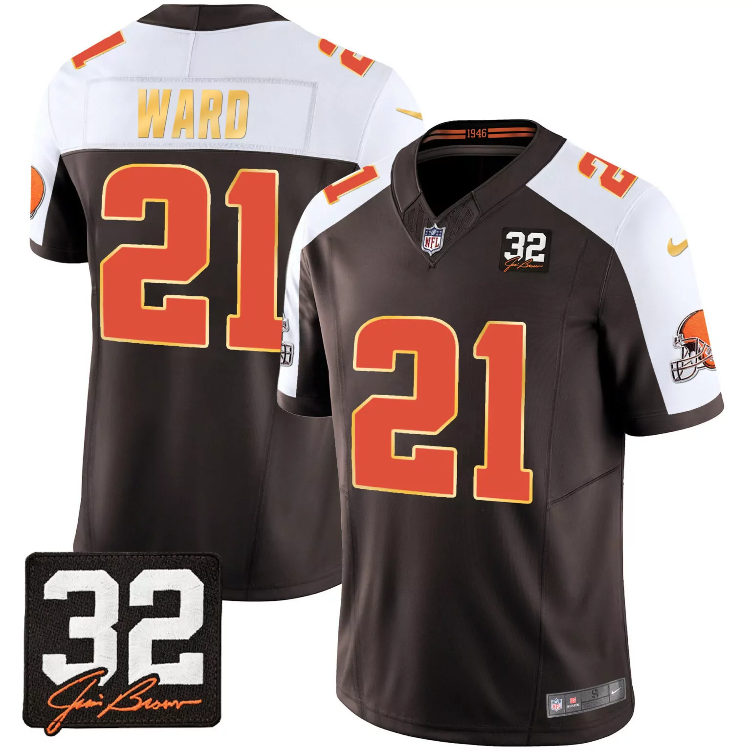 Denzel Ward 21 Cleveland Browns Jersey Brown 1946 Joe 32 Men Player White Orange