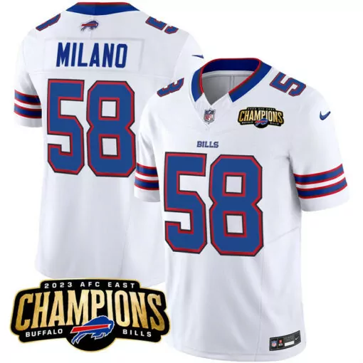 Matt Milano 58 Buffalo Bills Jersey White 2023 AFC East Champions Men Blue Red Stitched