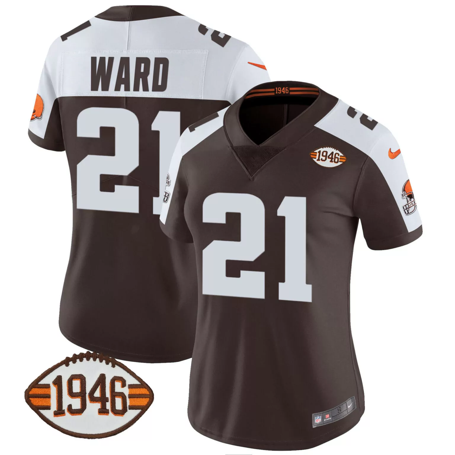 Denzel Ward 21 Cleveland Browns Jersey Brown 2021 Women Alternate White Anniversary
