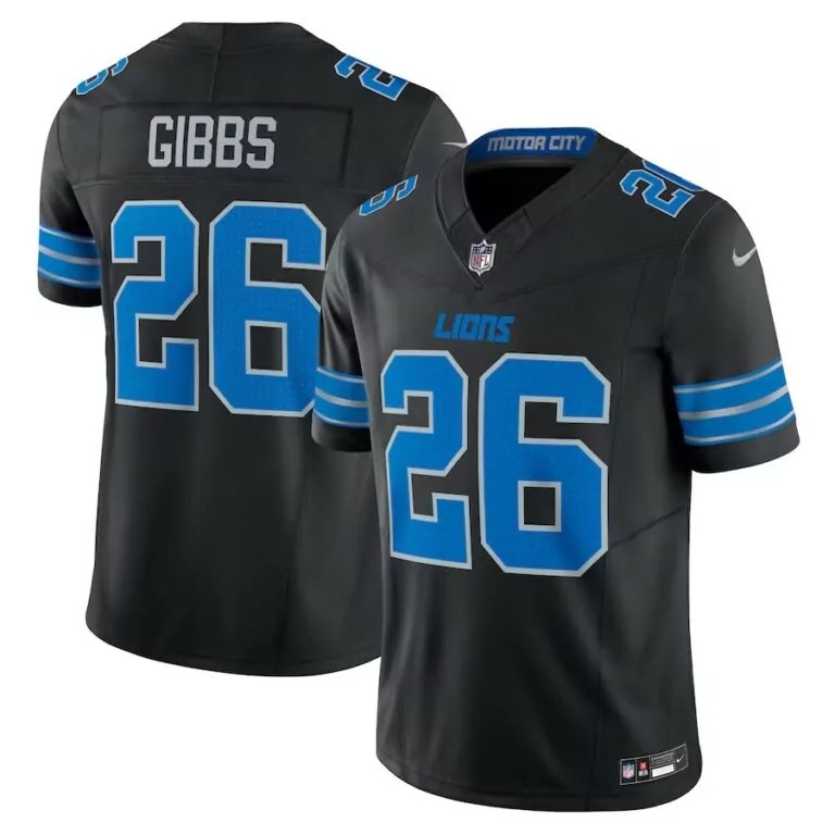 Jahmyr Gibbs 26 Lions Jersey Black Men Blue Silver Alternate Vapor Limited