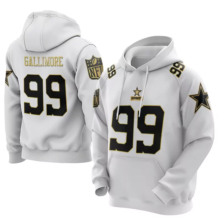 Neville Gallimore 99 Jersey White Dallas Cowboys 2023 Men Hoodie Black Gold Throwback