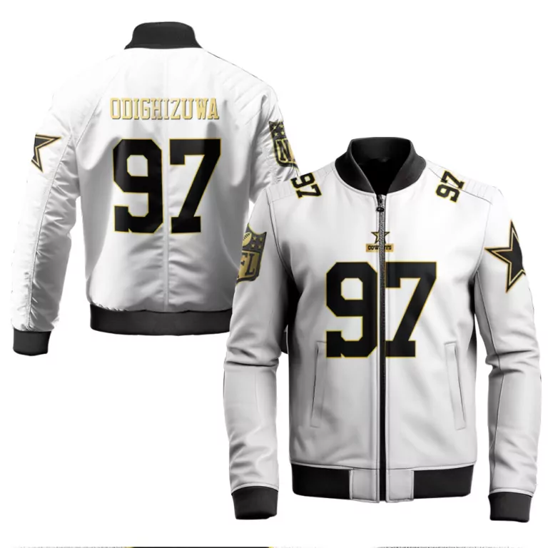 Osa Odighizuwa 97 Cowboys Jersey White Men Bomber Jacket Black Gold Throwback Limited