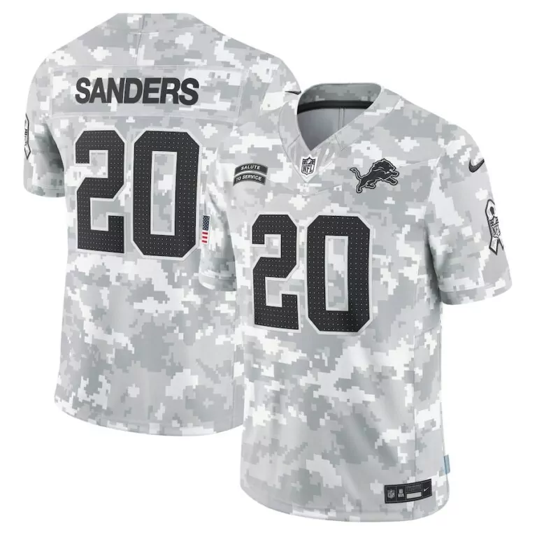 Sanders 20 Lions Jersey White Salute To Service American Flag Men Game Alternate