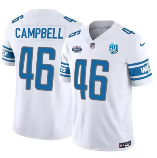 Jack Campbell 46 Lions Jersey White 90TH Anniversary Men Alternate Blue Vapor Stitched