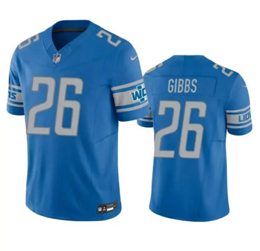 Jahmyr Gibbs 26 Detroit Lions Jersey Blue Men Replica Silver White Stitched